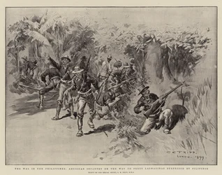 The War in the Philippines, American Infantry on the Way to Peres Lasmarinas surprised by Filipinos